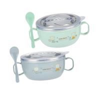 VICASKY 2 Pièces Bol Garçon Fille Acier Inoxydable Double Isolant avec Anses Bol Repas Cartoon pour Garçon Fille Facile à Nettoyer Set de Vert et Bleu
