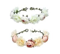 VICASKY 2 pièces Couronne de Fleurs Artificielles pour Cheveux de Bandeaux Blanc Orange Accessoire de Mariage et Photographie pour Filles