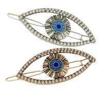 VICASKY 2 Pièces Épingles Cheveux Evil Eye Alliage avec Strass Vintage Barrettes Décoratives pour Femmes Accessoire Chic pour Mariage et Fête