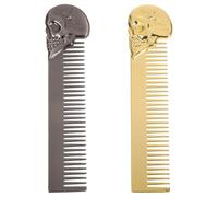 VICASKY 2 Pièces Peigne à Moustache et Barbe Alliage de Zinc pour Homme Double Face à Dents Fines Compact et Portable avec Design Tête de Mort Outil de Coiffure pour Cheveux et Barbe de