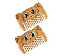 VICASKY 2 Pièces Peigne Bois Vert pour Chats Peigne Fin Antistatique pour Barbe et Cheveux Massage Portable et Durable Design Chat Mignon