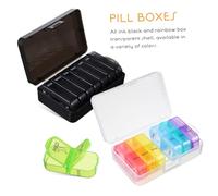 VICASKY 2 pièces Pilulier Semainier Jours Compact et Léger Organisateur Portable avec Fermeture à Cliquet Boîte Rangement Pilules pour Voyage et Usage Quotidien Lot de Noir et Transparent