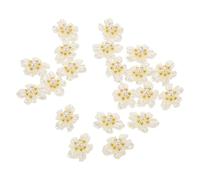 VICASKY 20 Breloques pour Ongles en Acrylique 3D Forme Fleur Blanche Perles Décorations à Motifs Floraux pour Nail Art Accessoires Manucure 20 Pièces Petites Fleurs et Perles pour