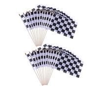 VICASKY 24 Pièces Lot de 24 Drapeaux à Carreaux Noirs et Blancs 20x30 Cm avec Bâtonnet en Bois 40 Cm Signalisation Manuelle pour Événements Sportifs, Décorations de Fête et Courses