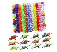 VICASKY 24 Pièces Set Hawaïen Guirlande Fleurs Artificielles Boucle Cou et Barrettes Cheveux Multicolores pour Fête Plage Tropicale et Costume