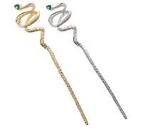 VICASKY 2pièces Baguettes Cheveux Chinoises Serpent Alliage Avec Pierres Épingles Décoratives Légères Pour Cheveux Longs Style Traditionnel Lot De or Argent