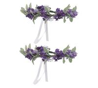 VICASKY 2pièces Couronne De Fleurs Lavande Violettes Bandeau Floral Pour Cheveux Accessoire De Coiffure Pour Mariée Guirlande De Fleurs Artificielles Serre-tête Fleuri