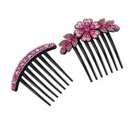 VICASKY 2pièces Peigne à Cheveux Orné De Strass Rose Peigne Fourche à Cheveux Avec Strass à Dents De Scie