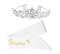 VICASKY 2pièces Set De Couronne Et Écharpe De Reine De Bal Accessoires De Mariage Et Fête Prom Avec Diadème Éblouissant