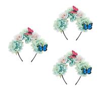 VICASKY 3 Pièces Butterfly Headband With Simulated Flowers Halloween Hair Decoration Elastic Comfortable Fit For Weddings And Parties