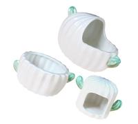 VICASKY 3 Pièces Ceramic Pet House Set for Small Animals Cactus Shape Hamster Food Bowl and Bath Nest Stylish Ceramic Hideout for Gerbils Hedgehogs Mice Rats
