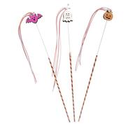 VICASKY 3 Pièces Kitten Teaser Wand Halloween Interactive Cat Stick Set with Ghost Pumpkin Bat Tassel Bell for Training and Play
