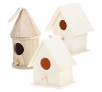 VICASKY 3 Pièces Nichoir Oiseau Bois à Peindre DIY Entrée Large Style Cabane Naturelle Décoration Suspendue pour Jardin Extérieur Abri Confortable pour Petits Oiseaux