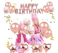 VICASKY 39 pièces Kit de Décoration Anniversaire Rose Doré Guirlande Lettres Happy Birthday Ballons Latex et Confettis Rideau Frangé Scintillant pour Fête Intérieure et Extérieure