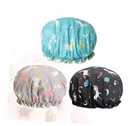 VICASKY 3pièces Bonnet De Bain Imperméable Double Couche Anti-taches Pour Douche Avec Motif Licorne Bleu Lac Gris Noir Lot De Accessoires De Douche