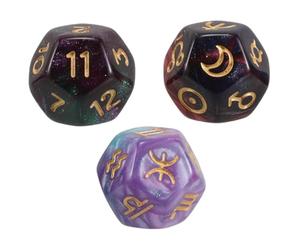 VICASKY 3pièces Dés Astrologiques à Faces avec Signes du Zodiaque Planètes et Chiffres pour Lecture des Constellations Jeux de Tarot