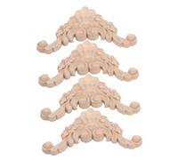 VICASKY 4 pièces Appliques Bois Sculpté Fleuries Décoratives pour Meubles Coins Décoratifs Non Peints pour Portes Armoire Panneaux Muraux Style Européen