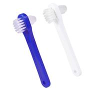 VICASKY 4 pièces Brosse Dents Dentier Double Tête Blanc Bleu Poils Nylon Souples Nettoyage Prothèse Dentaire Portable Ergonomique