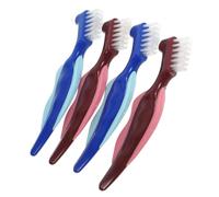 VICASKY 4 pièces Brosse Prothèse Dentaire Double Face Nettoyage Complet Dentier Brosse Petite et Portable pour Prothèses Dents Partielles et Complètes Poils Fins Rouge et Bleu