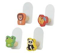 VICASKY 4 pièces Crochets Muraux Adhésifs Bois pour Garçon Fille Patères Animaux Cartoon Grenouille Panda Lion Coq Sans Perçage Résistants et Décoratifs pour Chambre Garçon Fille