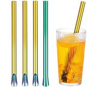 VICASKY 4 Pièces Paille Acier Inoxydable Réutilisable, Agitateur Créatif pour Smoothie, Thé à Bulles et Milk-shake, Facile à Nettoyer, pour Voyages et Fêtes en Famille Plusieurs styles