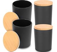 VICASKY 4ensembles Pot à Bougies Verre avec Couvercle Bambou Récipient Vierge pour Fabrication de Bougies Lot de Articles Ménagers Modernes