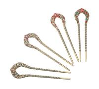 VICASKY 4pièces Épingles à Cheveux pour Chignons Épingle à Cheveux Rétro Forme de U Ornée de Strass pour Femmes Style Chinois Vintage avec Motif de Fleur de Pêcher pour Chignons Relevés