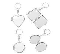 VICASKY 4pièces Miroir Cosmétique Métal Petit Porte-clés Miroir Compact Pendentif Ornement pour Sac à Main Ou Trousseau De Clés