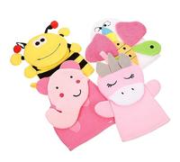 VICASKY 4pièces Moufles De Bain Exfoliants Pour Garçon Et Filles Lot De Motifs Dessin Animé Serviette De Bain Double Usage Pour Tout-petits Nettoyants Corps