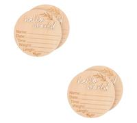 VICASKY 4pièces Plaque Bois Annonce De Naissance Signes Ronds Nés Décoration Photo Hello World Bois Naturel