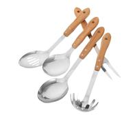 VICASKY 5 Pièces Kitchen Cooking Utensils Set With Stainless Steel Tools And Bamboo Handles Heat Resistant Soup Ladle Pasta Fork Spoons For Home Camping And Outdoor Use