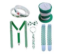 VICASKY 7 Pièces Accessoires de Fête Saint Patrick Complet Chapeau Bracelets Nœud Bretelles Cravate pour Célébrations et Animations Festives Couleur Aléatoire