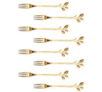 VICASKY 8 Pcs Fourchettes à Fruits en Acier Inoxydable Doré Motif Feuille, Ustensiles Cuisine Résistants la Corrosion, pour Desserts, Fruits et Événements Maison ou Plein Air