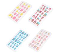 VICASKY 96 Pièces Faux Ongles Autocollants Couverture Intégrale en Abs Carrés Courts Faciles à Limer Respirants pour Garçon et Filles Fête et Tenue Couleur Aléatoire