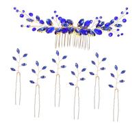 VICASKY Accessoire pour Cheveux Bleu en Strass Forme Feuille Peigne de U pour Mariage, Matériau Résistant Adapté à Tous Types de Cheveux, Élégant pour Mariée et Demoiselles D'honneur