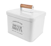 VICASKY Boîte de Rangement Blancs avec Poignée en Bois Intégrée Couvercle Hermétique et Paroi Intérieure Lisse en Métal Rectangulaire pour Capsules de Lessive pour Buanderies et Balcons