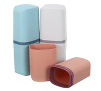 VICASKY Boîte de Rangement de Voyage 3 Pièces pour Brosse à Dents Dentifrice et Serviette - Étui Portable Étanche Bleu Rose et Blanc - Kit Compact Camping Sport et Sorties Scolaires