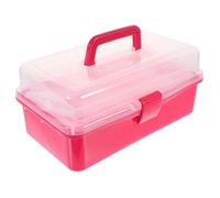 VICASKY Boîte de Rangement Portable en Plastique Translucide Rose Fuchsia Multifonction pour Outils de Nail Art et Beauté Légère Poignée pour Usage Professionnel et Domestique