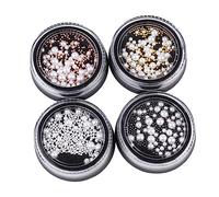 VICASKY Boîtes de Perles Manucure Imitation Perles Blanches et Billes Acier pour Décoration Ongles Femme Fille DIY Nail Art