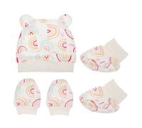VICASKY Bonnet en Coton pour -Né Anti-Griffures Couvre-Pieds Doux Ensemble Bébé 3 Pièces Arc-en-Ciel Adapté Filles et Garçons Accessoires Confortables pour -Nés Présent Naissance