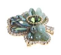 VICASKY Broche Vintage en Laiton avec Pierres Brillantes, Épingle à Châle Trèfle à Trois Feuilles Verte, Accessoire Élégant pour Fêtes et Tenue Quotidienne
