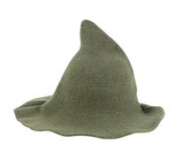 VICASKY Chapeau de Sorcière Laine Vert à Large Bord Chapeau à Pointe de Magicien et Sorcier pour Costume Halloween Adulte Accessoire Polyvalent pour Cosplay et Fête Automne
