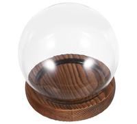 VICASKY Cloche en Verre Dôme Φ10Cm avec Base Bois Vintage, Couvercle Transparent pour Fleurs Séchées, Serrage de Présentation Décorative, Conservation Fleurs Stabilisées, Accessoire Maison