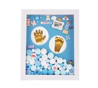 VICASKY Coffret Empreinte de Main et Pied de -né Moyen Bleu pour Bébé Garçon, Kit DIY Cadre Photo Souvenir Peinture Dorée, Présent Shower pour Immortaliser Croissance et Anniversaire