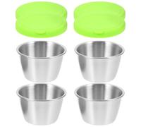VICASKY Coupelles à Sauce Inox 304 Petites 8 Pcs avec Couvercles en Silicone Étanches Vert Clair, Tasses à Condiments Multifonctions pour Salade, Barbecue et Repas en Plein Air