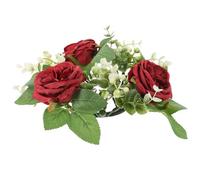 VICASKY Couronne de Bougie en Rose Artificielle Rouge Foncé Anneau Décoratif pour Bougie Chauffe-Plat Centre de Table Mariage et Fête Accessoire Floral Réaliste pour Décoration