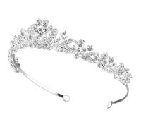 VICASKY Couronne de Fleurs Et Strass, Diadème de Reine, Coiffe de Mariage de Luxe pour La Mariée, Déguisement, Bal de Promo, Princesse en Perles Argentées