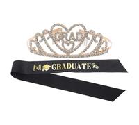 VICASKY Couronne Strass et Écharpe Noire et Or pour Remise de Diplôme - Kit Décoration Graduée 2 Pièces avec Ruban Pailleté - Accessoires Cérémonie et Fête pour Photos de Fin D’études