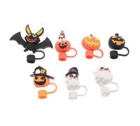 VICASKY Couvercles de Paille Halloween en Silicone 7pcs Design Anti-poussière pour Bouteilles et Gobelets Décorations Festives pour Soirées