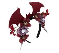 VICASKY Day Of The Dead Bat Headband With Flower Skull And Wings Matte Finish Halloween Hair Accessory For Women And Bendable Cosplay Party Supplies Style